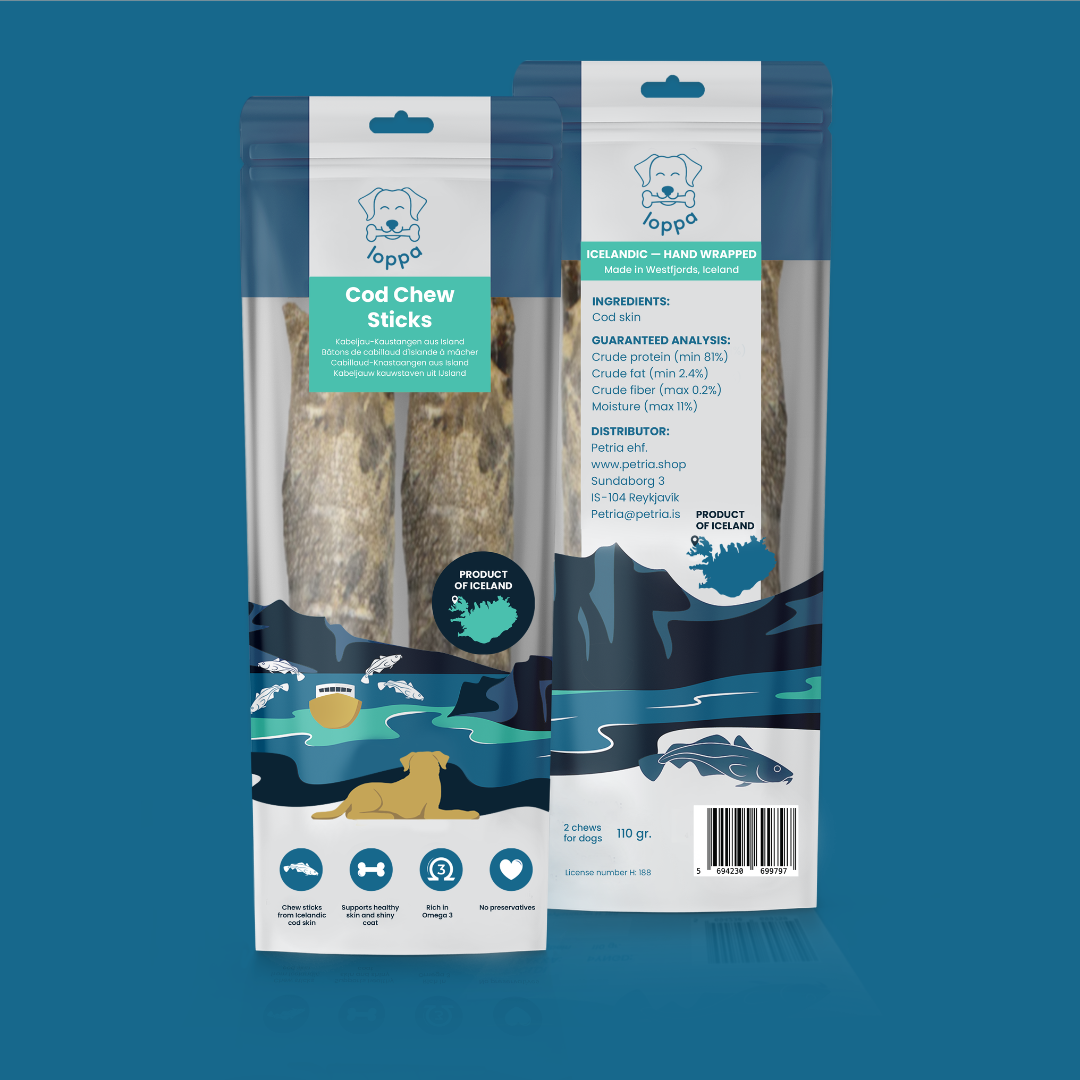 Icelandic cod skin dog chews - 2 in a bag