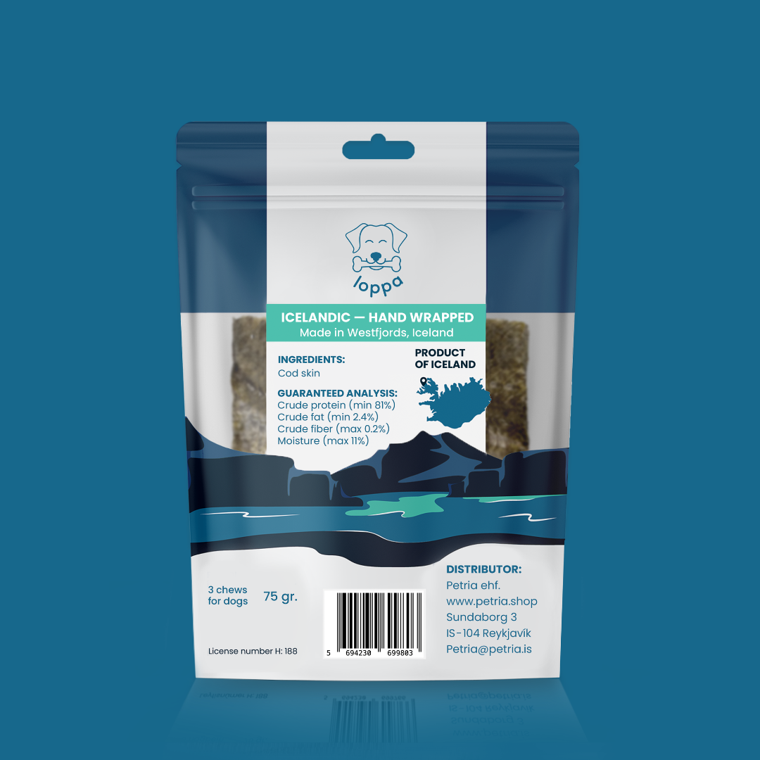 Icelandic cod skin dog chews - 3 in a bag - back